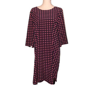 GAP Sz L Tall Women's Navy Blue Coral Polka Dots 3/4 Sleeves Scoop Shift Dress